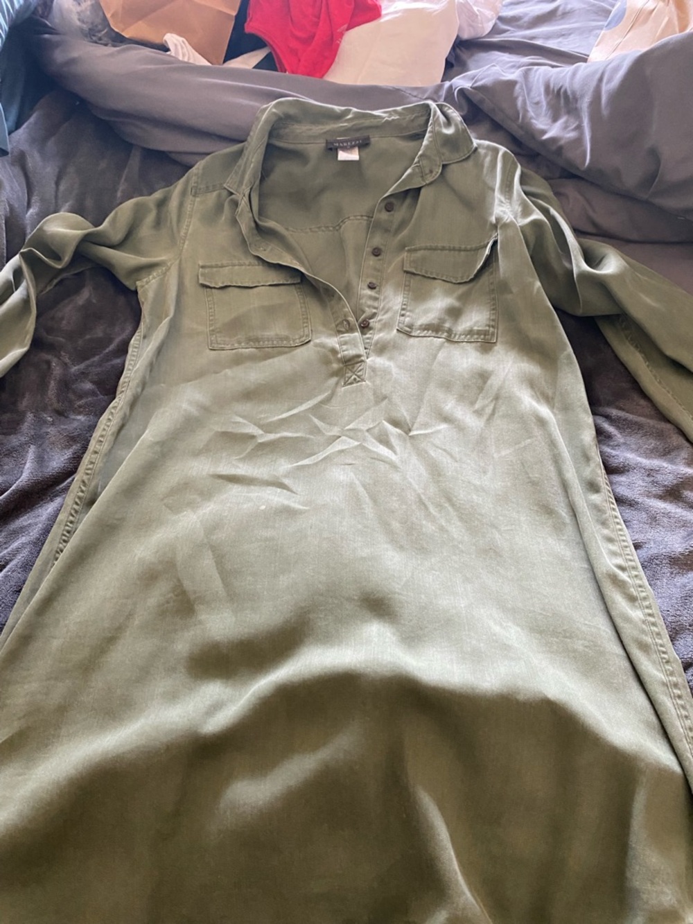 Olive Green Long-Sleeve Shirt Dress